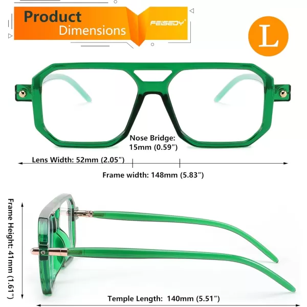 FEISEDY Reading Glasses Vintage Square Blue Light Blocking Glasses Women Men 70s Flat Aviator Glasses B0090Green