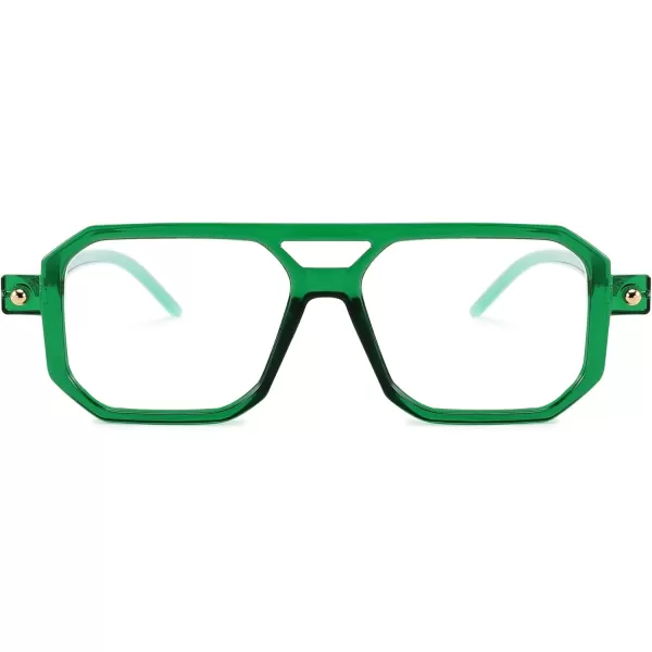 FEISEDY Reading Glasses Vintage Square Blue Light Blocking Glasses Women Men 70s Flat Aviator Glasses B0090Green