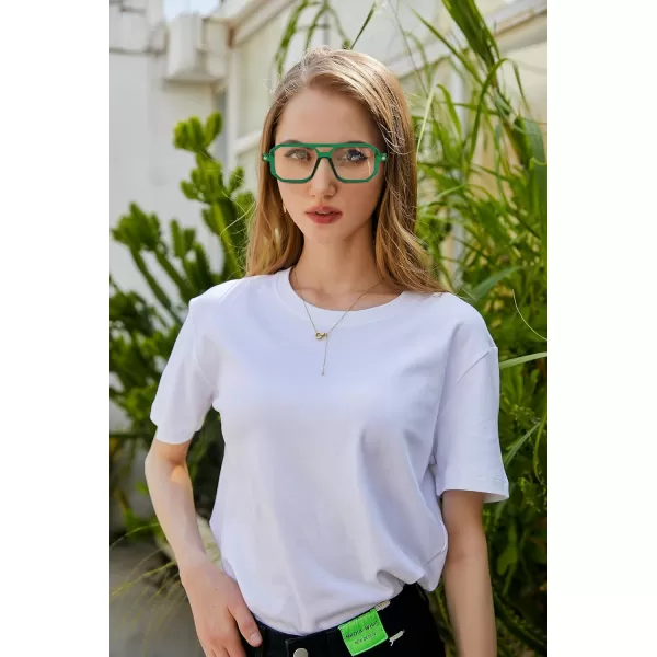 FEISEDY Reading Glasses Vintage Square Blue Light Blocking Glasses Women Men 70s Flat Aviator Glasses B0090Green
