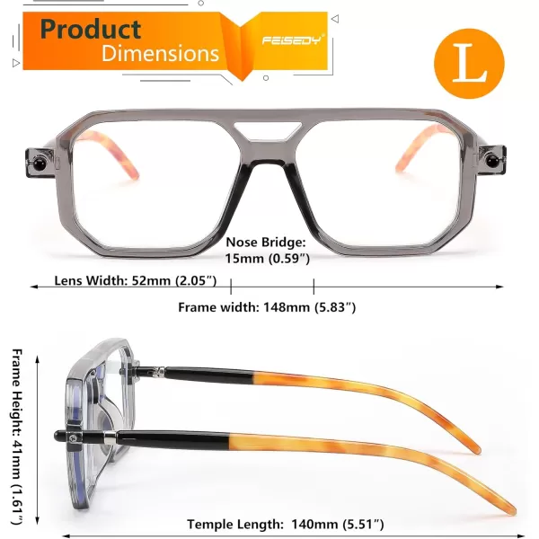 FEISEDY Reading Glasses Vintage Square Blue Light Blocking Glasses Women Men 70s Flat Aviator Glasses B0090Grey