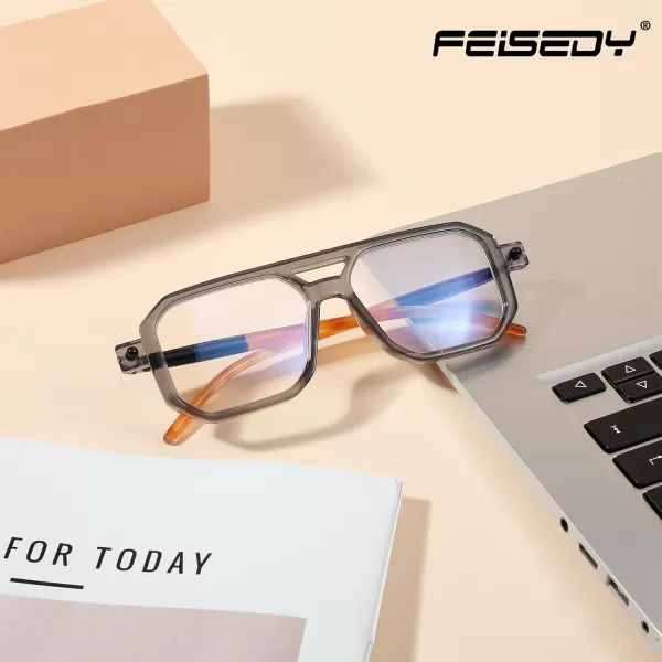 FEISEDY Reading Glasses Vintage Square Blue Light Blocking Glasses Women Men 70s Flat Aviator Glasses B0090Grey