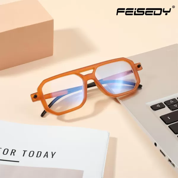 FEISEDY Reading Glasses Vintage Square Blue Light Blocking Glasses Women Men 70s Flat Aviator Glasses B0090Orange