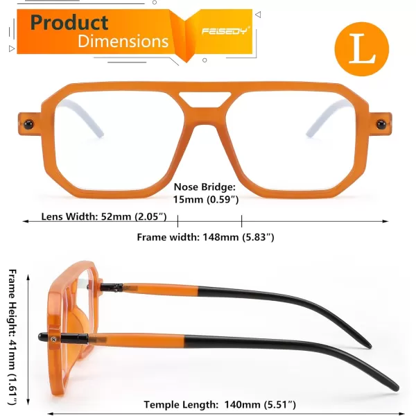 FEISEDY Reading Glasses Vintage Square Blue Light Blocking Glasses Women Men 70s Flat Aviator Glasses B0090Orange