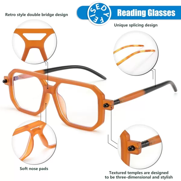 FEISEDY Reading Glasses Vintage Square Blue Light Blocking Glasses Women Men 70s Flat Aviator Glasses B0090Orange