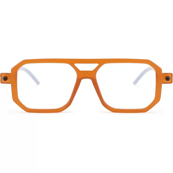 FEISEDY Reading Glasses Vintage Square Blue Light Blocking Glasses Women Men 70s Flat Aviator Glasses B0090Orange
