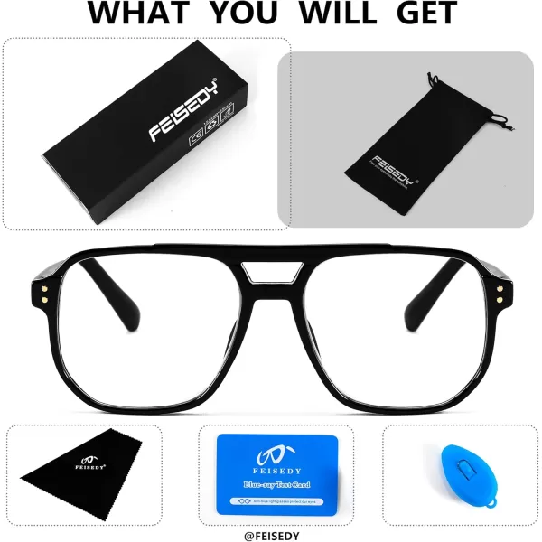FEISEDY Retro Aviator Reading Glasses Women Men Blue Light Blocking Reader Plastic Lightweight Frame B0071Black Frame