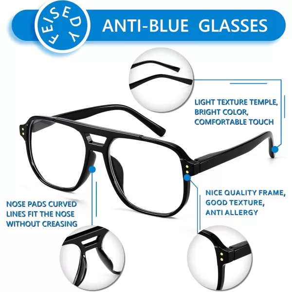 FEISEDY Retro Aviator Reading Glasses Women Men Blue Light Blocking Reader Plastic Lightweight Frame B0071Black Frame