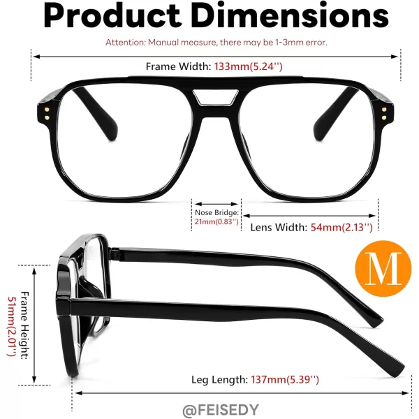 FEISEDY Retro Aviator Reading Glasses Women Men Blue Light Blocking Reader Plastic Lightweight Frame B0071Black Frame