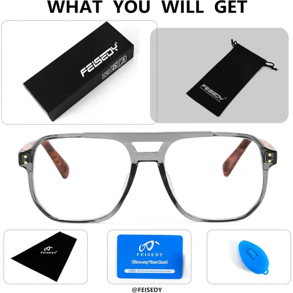 FEISEDY Retro Aviator Reading Glasses Women Men Blue Light Blocking Reader Plastic Lightweight Frame B0071Transparent Grey Frame