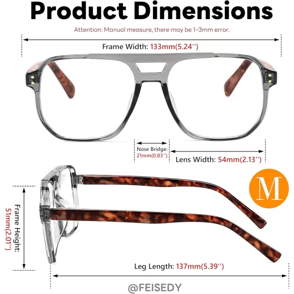 FEISEDY Retro Aviator Reading Glasses Women Men Blue Light Blocking Reader Plastic Lightweight Frame B0071Transparent Grey Frame