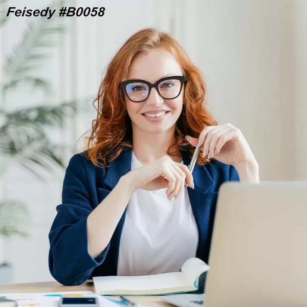 FEISEDY Retro Square Reading Glasses Anti Glare Digital Blue Light Blocking Eyestrain for Women Reader B0058Black