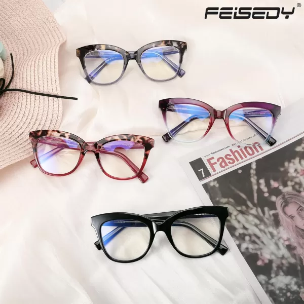 FEISEDY Retro Square Reading Glasses Anti Glare Digital Blue Light Blocking Eyestrain for Women Reader B0058Black