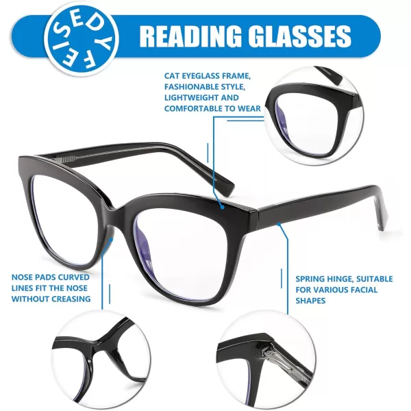 FEISEDY Retro Square Reading Glasses Anti Glare Digital Blue Light Blocking Eyestrain for Women Reader B0058Black
