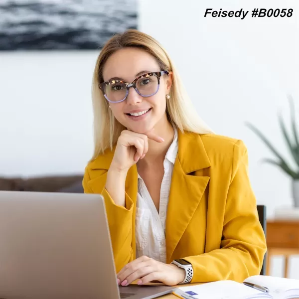 FEISEDY Retro Square Reading Glasses Anti Glare Digital Blue Light Blocking Eyestrain for Women Reader B0058Blue Leopard