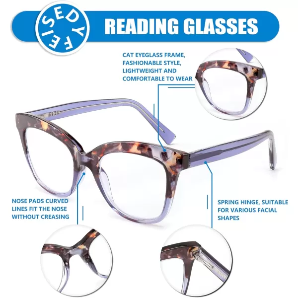FEISEDY Retro Square Reading Glasses Anti Glare Digital Blue Light Blocking Eyestrain for Women Reader B0058Blue Leopard
