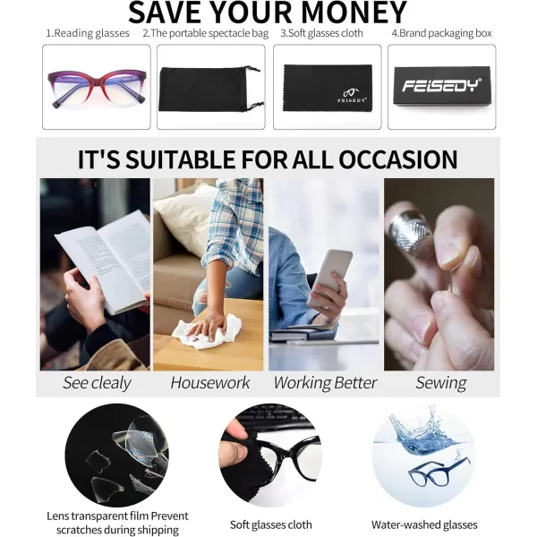 FEISEDY Retro Square Reading Glasses Anti Glare Digital Blue Light Blocking Eyestrain for Women Reader B0058Purple Leopard