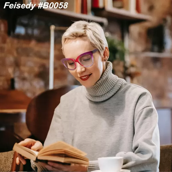 FEISEDY Retro Square Reading Glasses Anti Glare Digital Blue Light Blocking Eyestrain for Women Reader B0058Purple Leopard