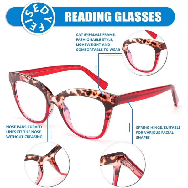 FEISEDY Retro Square Reading Glasses Anti Glare Digital Blue Light Blocking Eyestrain for Women Reader B0058Red Leopard