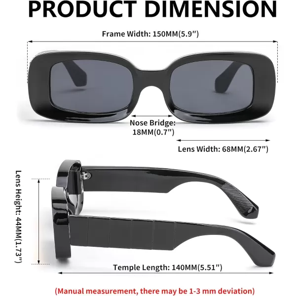 FEISEDY Retro Thick Rectangle Sunglasses Retro 90s Small Chunky Square Women Men B2307Black