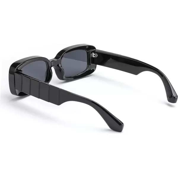 FEISEDY Retro Thick Rectangle Sunglasses Retro 90s Small Chunky Square Women Men B2307Black