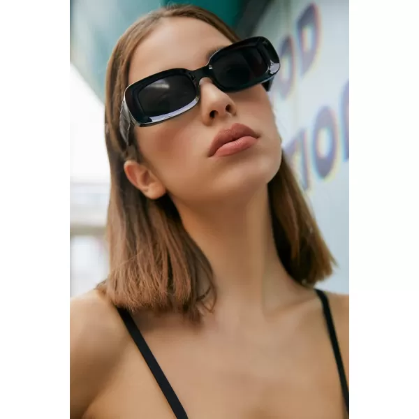FEISEDY Retro Thick Rectangle Sunglasses Retro 90s Small Chunky Square Women Men B2307Black