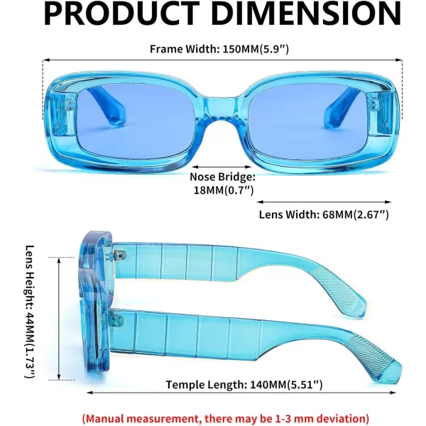 FEISEDY Retro Thick Rectangle Sunglasses Retro 90s Small Chunky Square Women Men B2307Blue