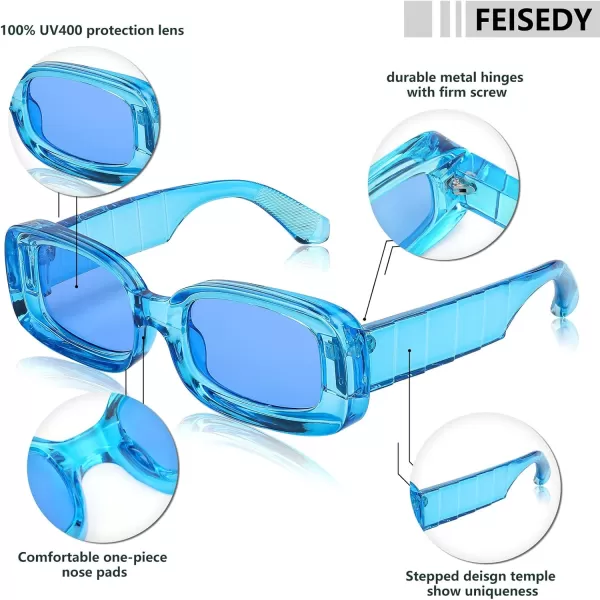FEISEDY Retro Thick Rectangle Sunglasses Retro 90s Small Chunky Square Women Men B2307Blue