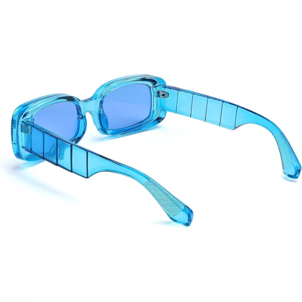 FEISEDY Retro Thick Rectangle Sunglasses Retro 90s Small Chunky Square Women Men B2307Blue