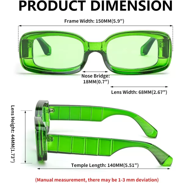 FEISEDY Retro Thick Rectangle Sunglasses Retro 90s Small Chunky Square Women Men B2307Green