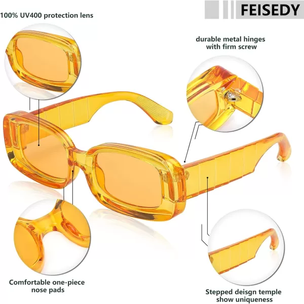 FEISEDY Retro Thick Rectangle Sunglasses Retro 90s Small Chunky Square Women Men B2307Orange