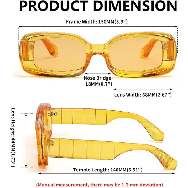 FEISEDY Retro Thick Rectangle Sunglasses Retro 90s Small Chunky Square Women Men B2307Orange