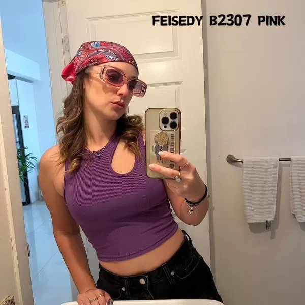 FEISEDY Retro Thick Rectangle Sunglasses Retro 90s Small Chunky Square Women Men B2307Pink