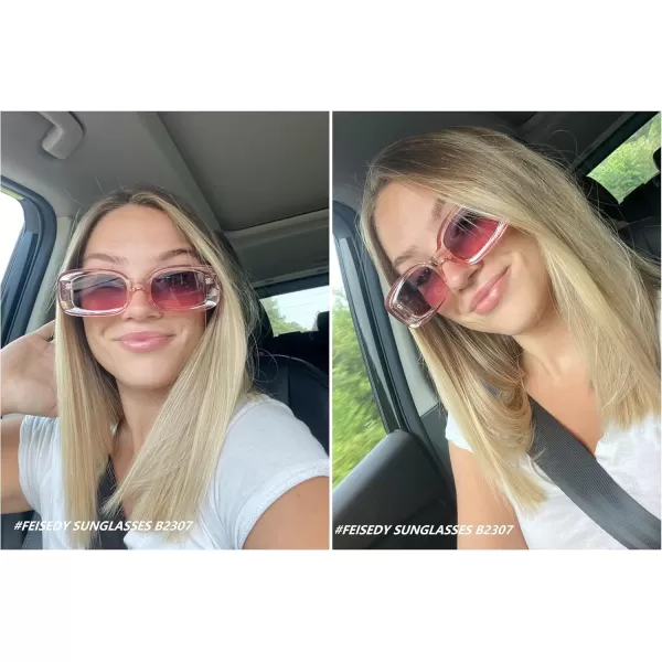 FEISEDY Retro Thick Rectangle Sunglasses Retro 90s Small Chunky Square Women Men B2307Pink