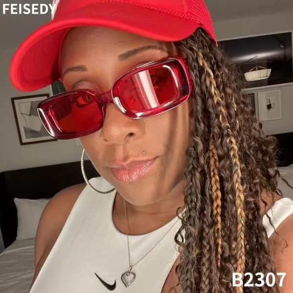FEISEDY Retro Thick Rectangle Sunglasses Retro 90s Small Chunky Square Women Men B2307Red