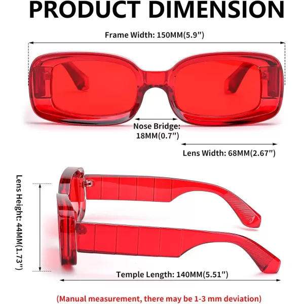 FEISEDY Retro Thick Rectangle Sunglasses Retro 90s Small Chunky Square Women Men B2307Red