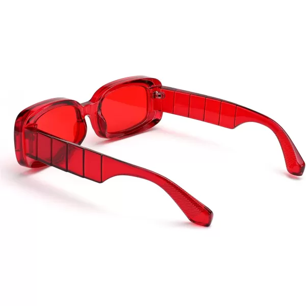 FEISEDY Retro Thick Rectangle Sunglasses Retro 90s Small Chunky Square Women Men B2307Red