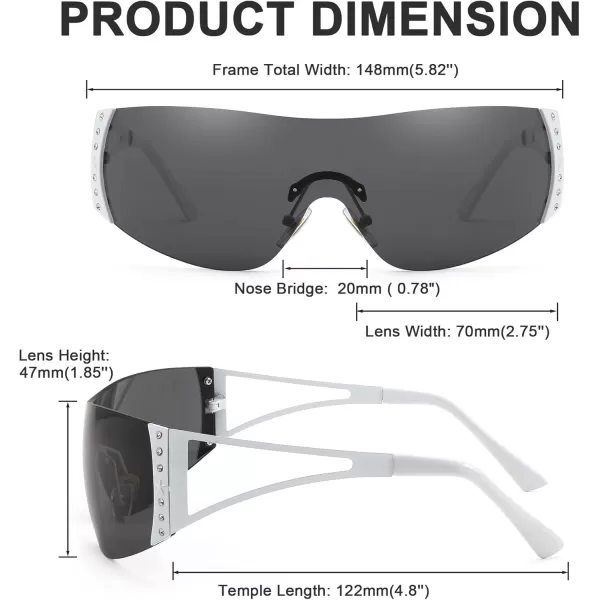 FEISEDY Rimless Y2K Sunglasses for Women Men Fashion Futuristic Wrap Around Oversized Trendy Shield B9073Gradient Black