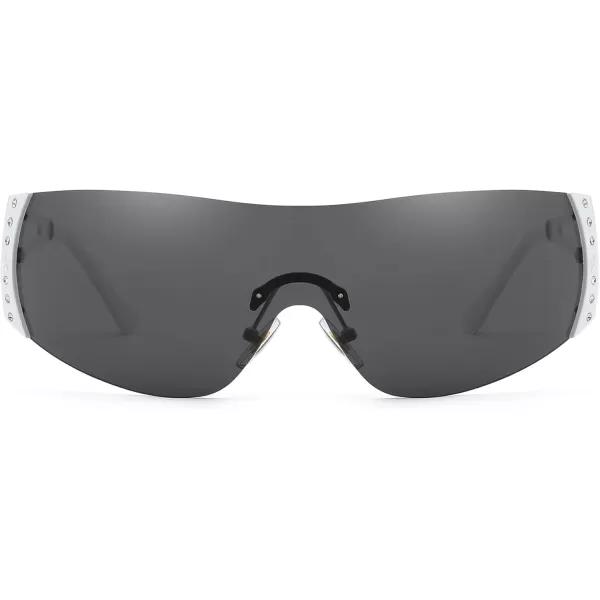 FEISEDY Rimless Y2K Sunglasses for Women Men Fashion Futuristic Wrap Around Oversized Trendy Shield B9073Gradient Black