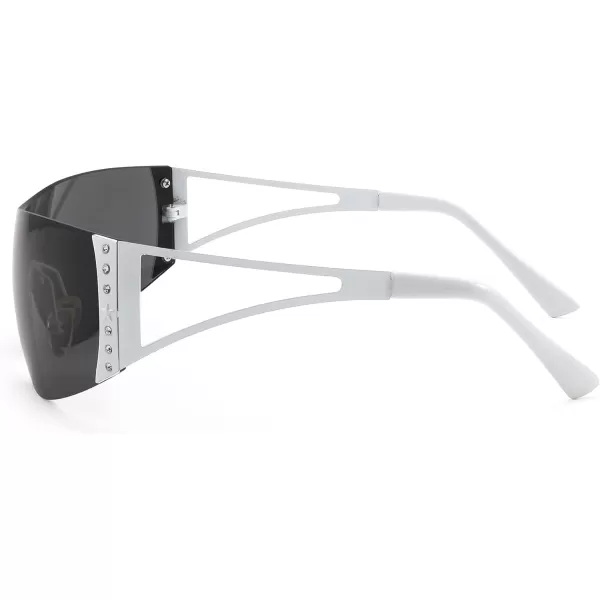 FEISEDY Rimless Y2K Sunglasses for Women Men Fashion Futuristic Wrap Around Oversized Trendy Shield B9073Gradient Black