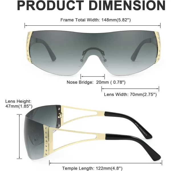 FEISEDY Rimless Y2K Sunglasses for Women Men Fashion Futuristic Wrap Around Oversized Trendy Shield B9073Gradient Grey