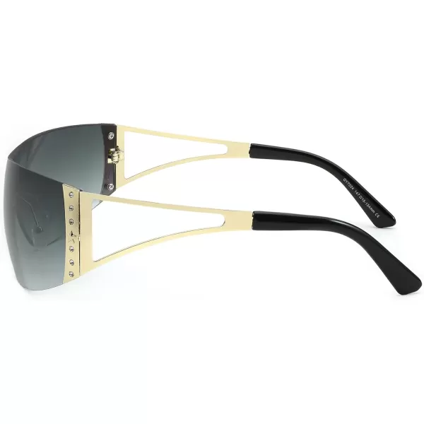 FEISEDY Rimless Y2K Sunglasses for Women Men Fashion Futuristic Wrap Around Oversized Trendy Shield B9073Gradient Grey