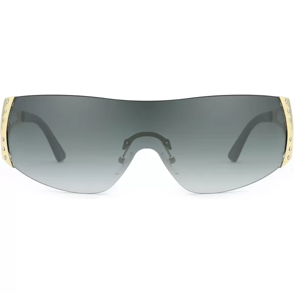 FEISEDY Rimless Y2K Sunglasses for Women Men Fashion Futuristic Wrap Around Oversized Trendy Shield B9073Gradient Grey