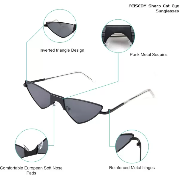 FEISEDY Small Cat Eye Sunglasses Women PUNK Party Metal ROCK Candy Color Glasses B2721Black