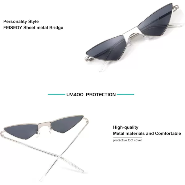 FEISEDY Small Cat Eye Sunglasses Women PUNK Party Metal ROCK Candy Color Glasses B2721Black