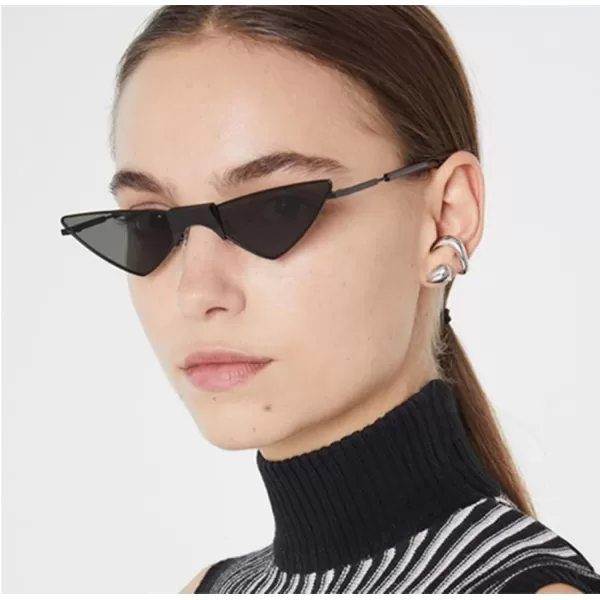 FEISEDY Small Cat Eye Sunglasses Women PUNK Party Metal ROCK Candy Color Glasses B2721Black