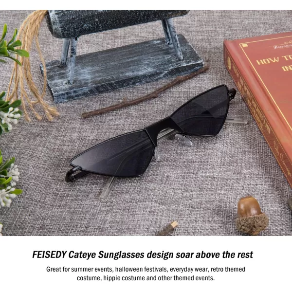 FEISEDY Small Cat Eye Sunglasses Women PUNK Party Metal ROCK Candy Color Glasses B2721Black