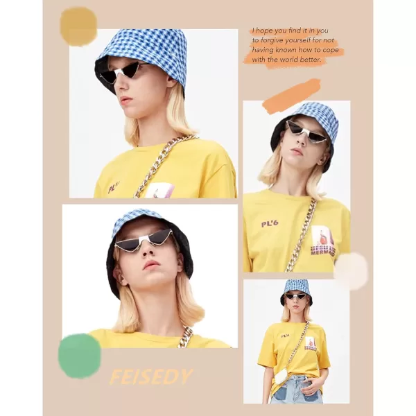 FEISEDY Small Cat Eye Sunglasses Women PUNK Party Metal ROCK Candy Color Glasses B2721Light Brown