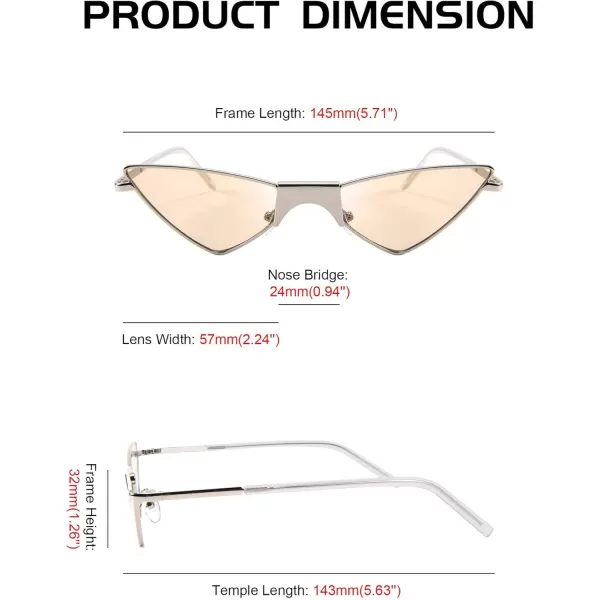 FEISEDY Small Cat Eye Sunglasses Women PUNK Party Metal ROCK Candy Color Glasses B2721Light Brown