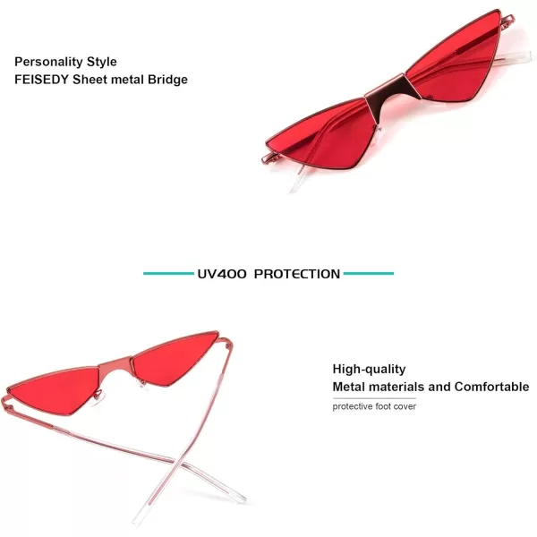 FEISEDY Small Cat Eye Sunglasses Women PUNK Party Metal ROCK Candy Color Glasses B2721Red
