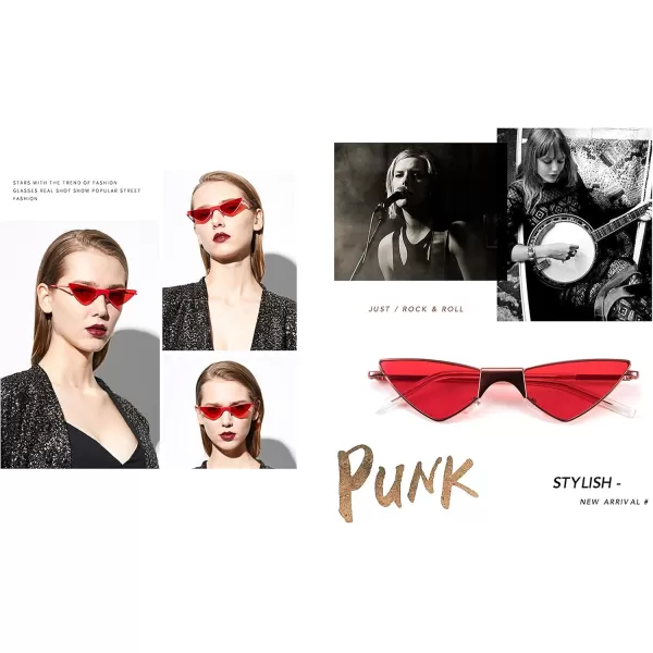 FEISEDY Small Cat Eye Sunglasses Women PUNK Party Metal ROCK Candy Color Glasses B2721Red